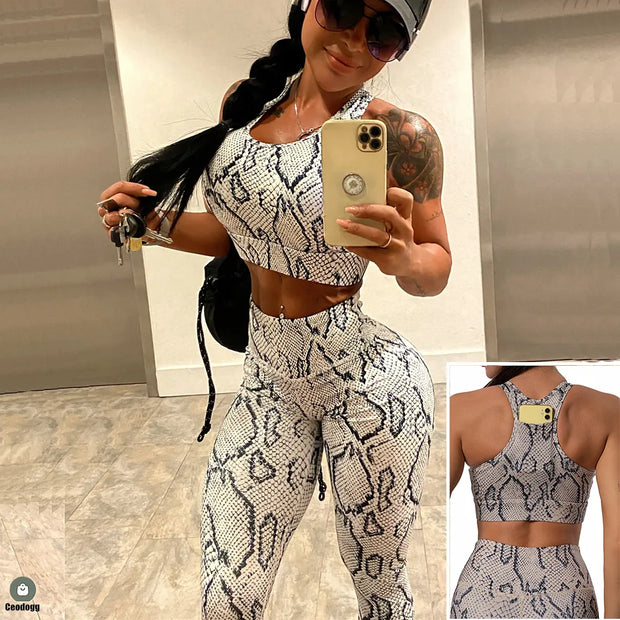2024 Snake Skin Sport Set Women Gym Outfit Workout Clothes Sportswear Yoga Suit for Fitness Gym Leggings Set Active Wear 2023