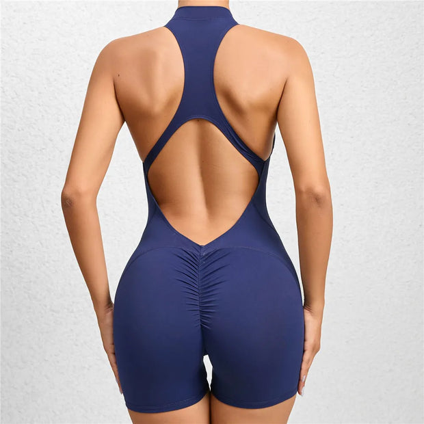 2024 Zipper Women Tracksuit Pad Yoga Set One Piece Jumpsuit Workout Scrunch Legging Rompers Sport Gym Active Suit Exercise Wear
